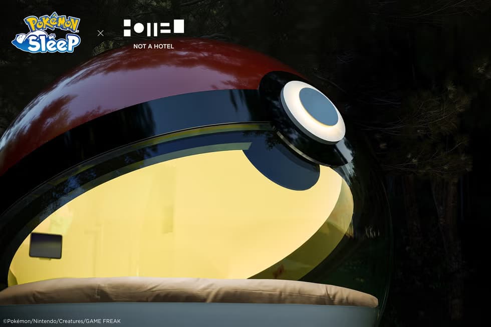 Pokémon Sleep and Not A Hotel collaboration logo featuring a stylized Poké Ball design against a dark background.