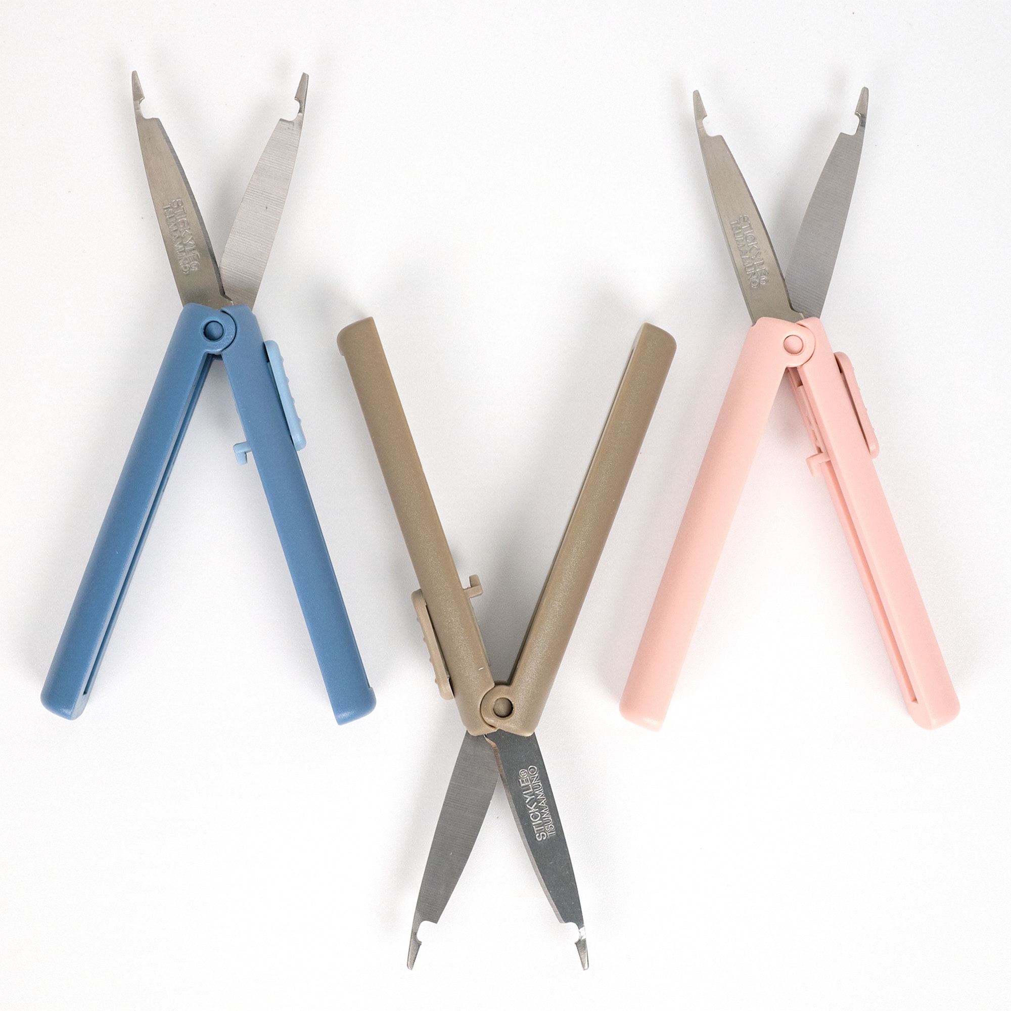 Product image of 2-in-1 folding craft scissors with micro-tweezers built right into the tips for precise sticker placement. Stickyle Tsumamuno 2-in-1 Scisors & Tweezers 7